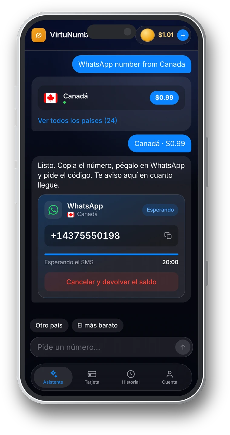 Número entregado esperando el SMS de verificación