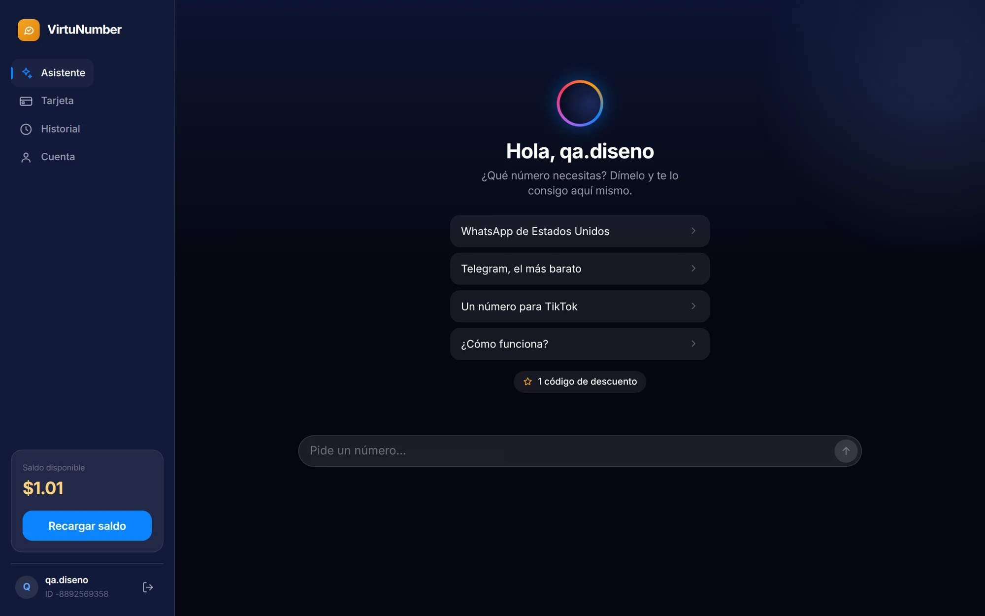 La web de VirtuNumber en el ordenador